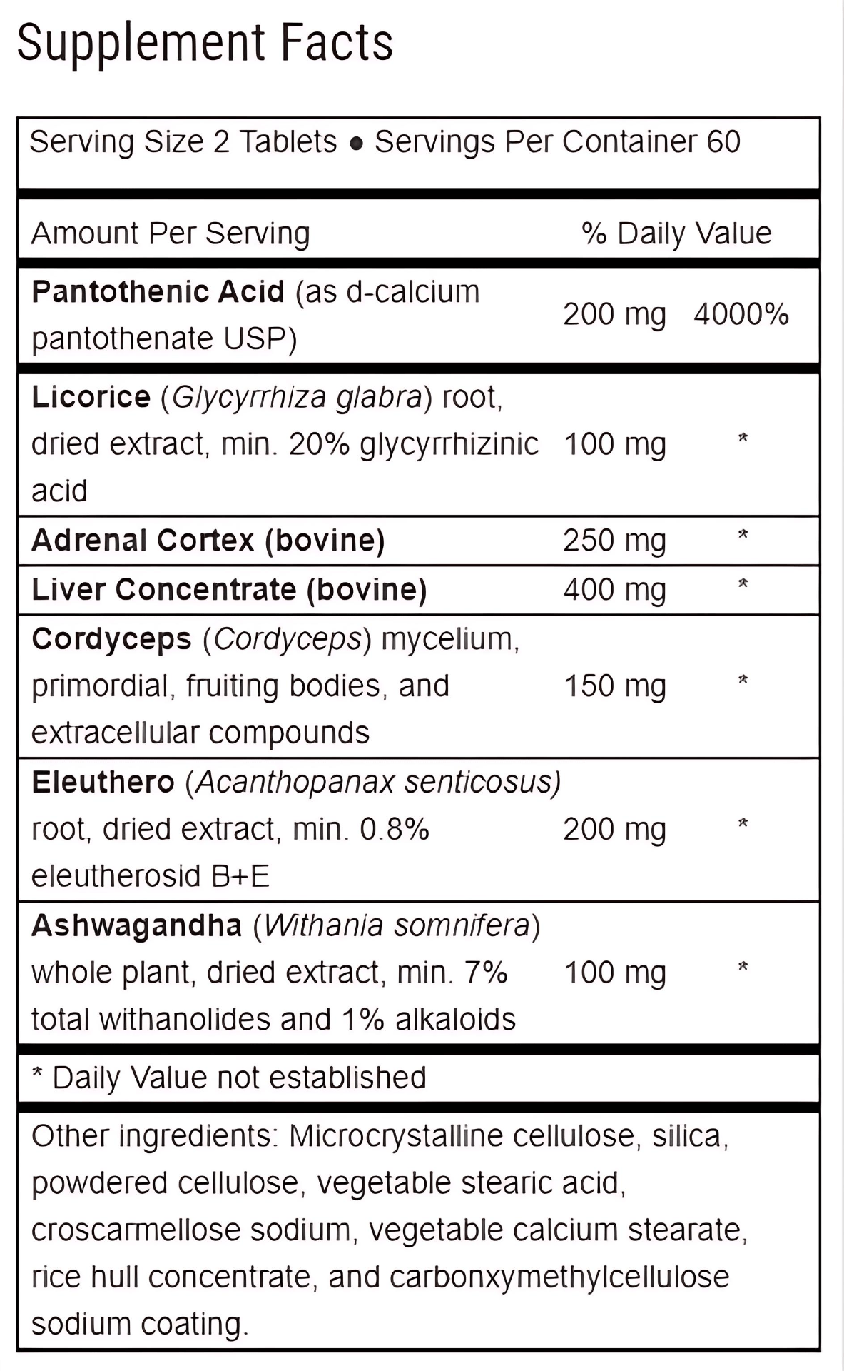 Advanced Adrenal Factor-Supplement Facts